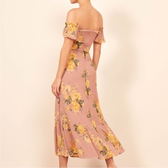 Reformation butterfly maxi dress in gwendolyn patter pink yellow floral ruffles - Picture 6 of 7